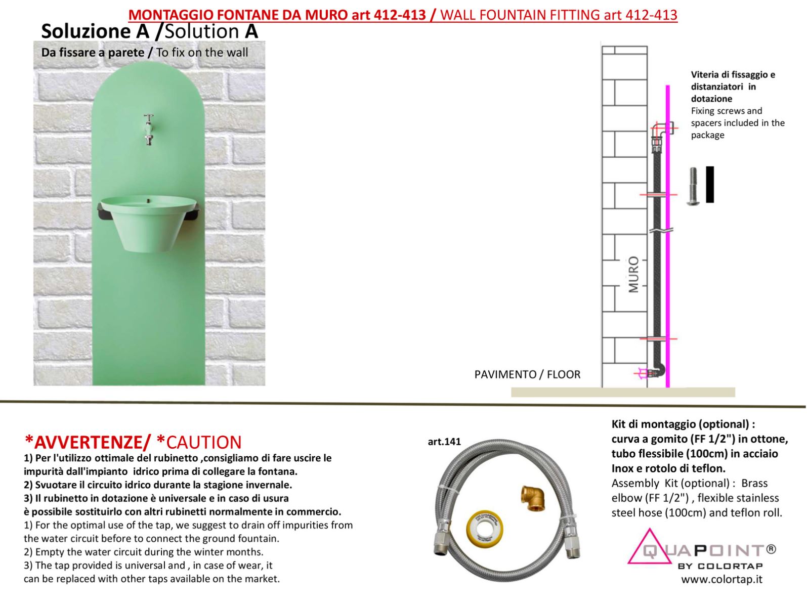 montaggio wall fountain colortap aquapoint