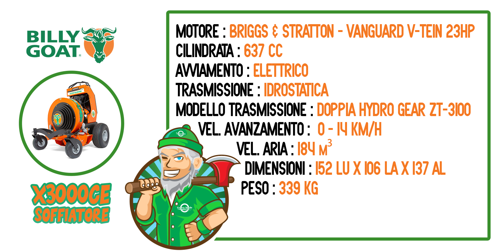 caratteristiche soffiatore x3000ce di Billy goat