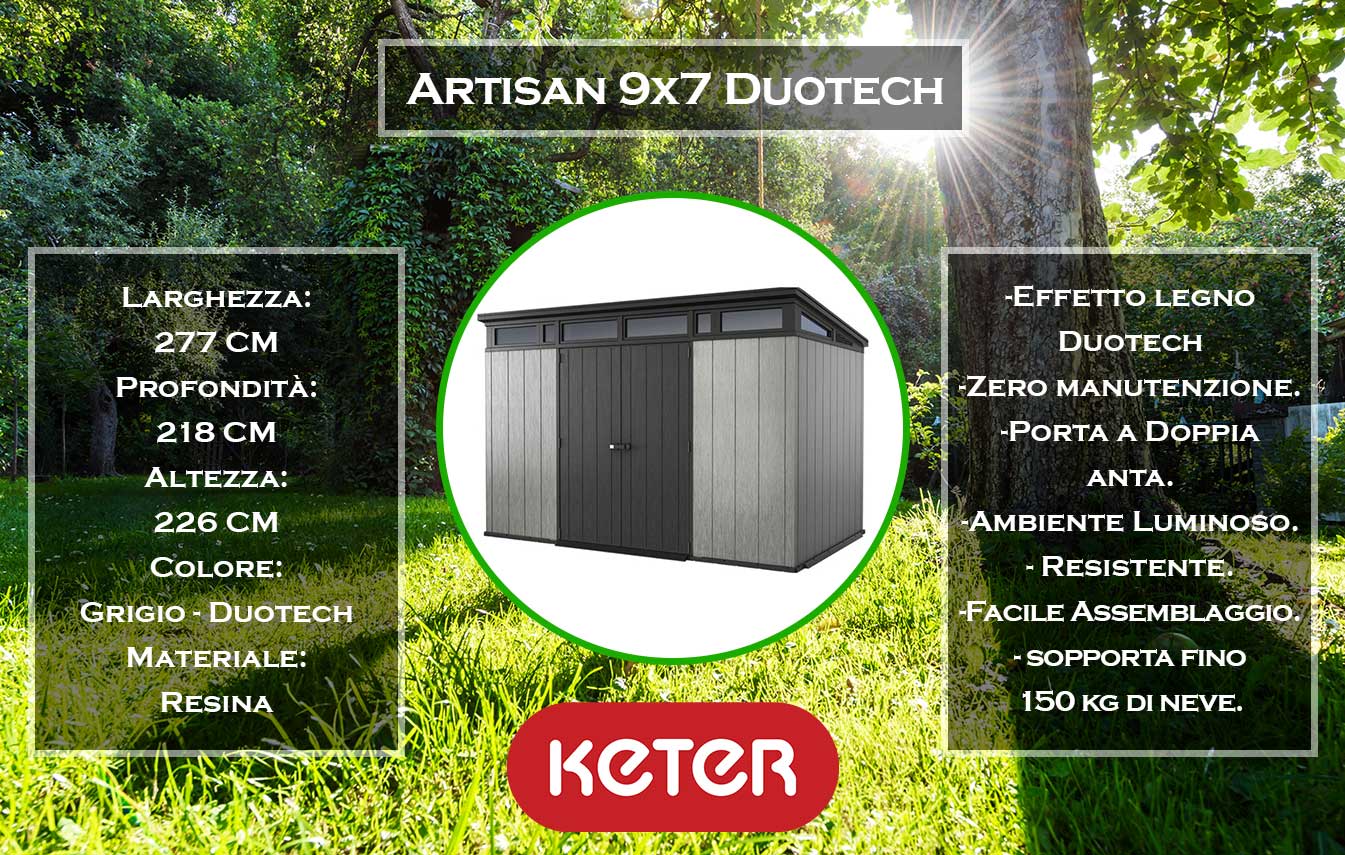 ?Caratteristiche e dimensioni capannone da giardino Keter Artisan 9x7?Grigio Duotech