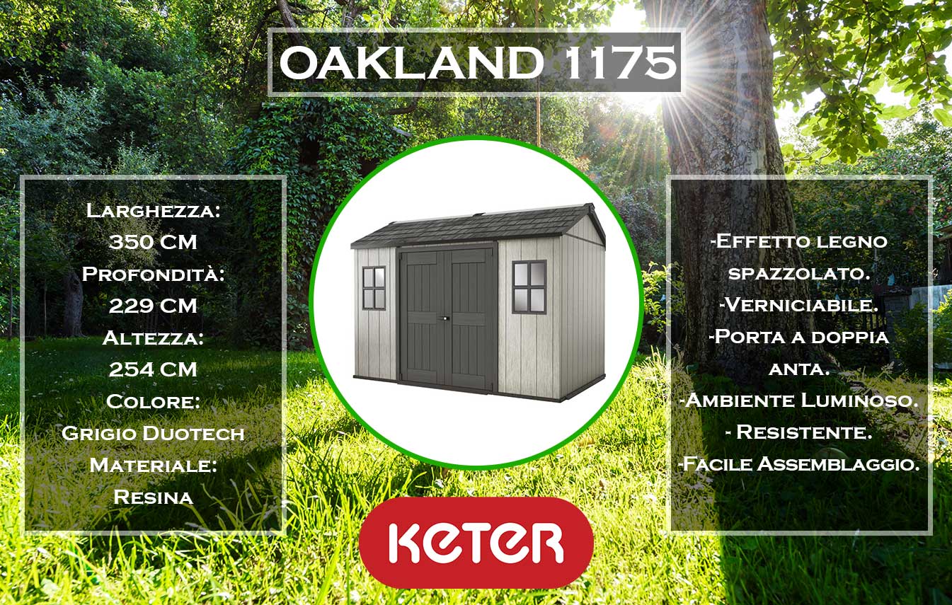 dimensioni e specifiche casetta da giardino keter oakland 1175