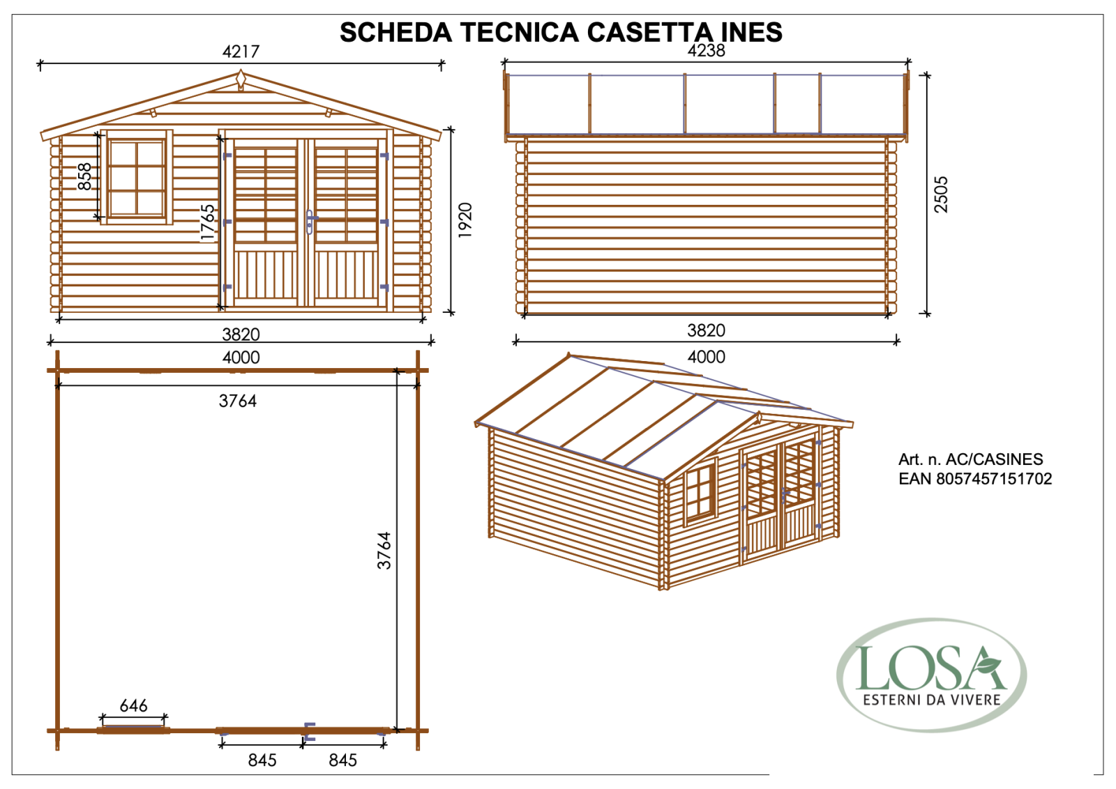 dimensioni casetta da giardino losa inies