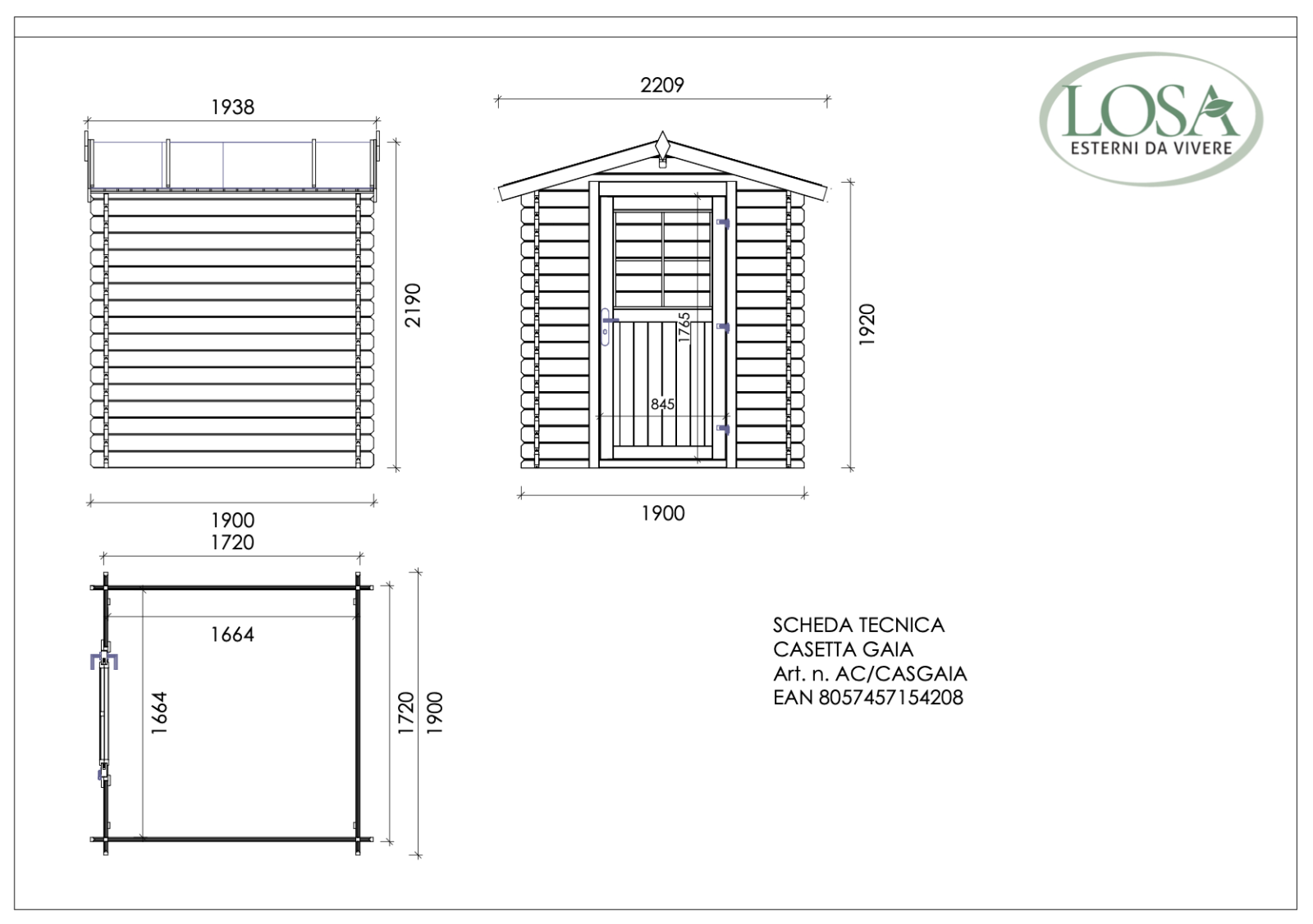 dimensioni casetta da giardino losa gaia