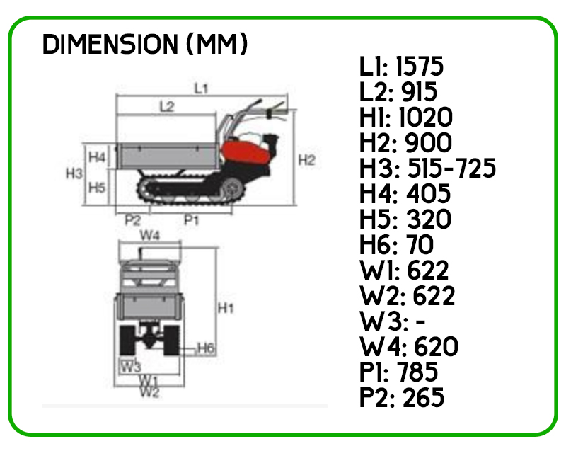 dimensioni motocarriola cingolata nibbi ntr 1750d