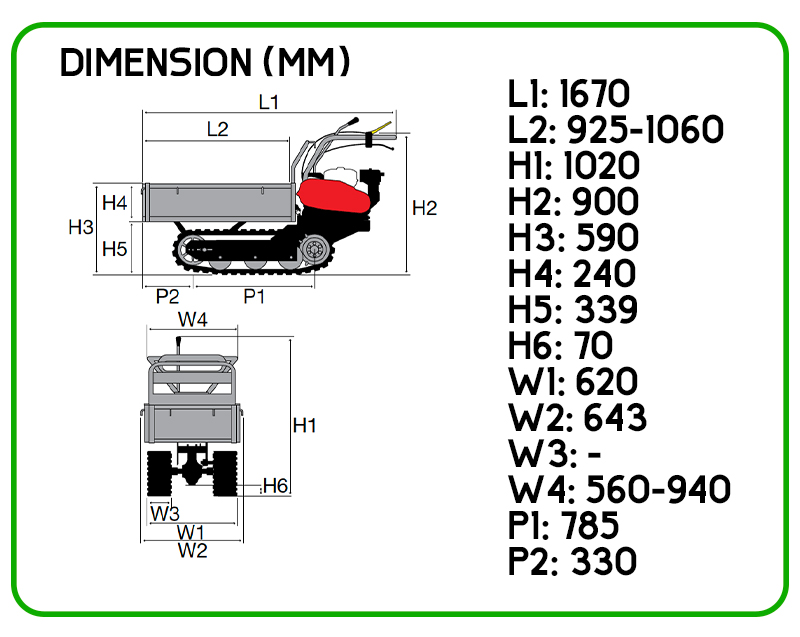 dimensioni motocarriola cingolata nibbi ntr 450