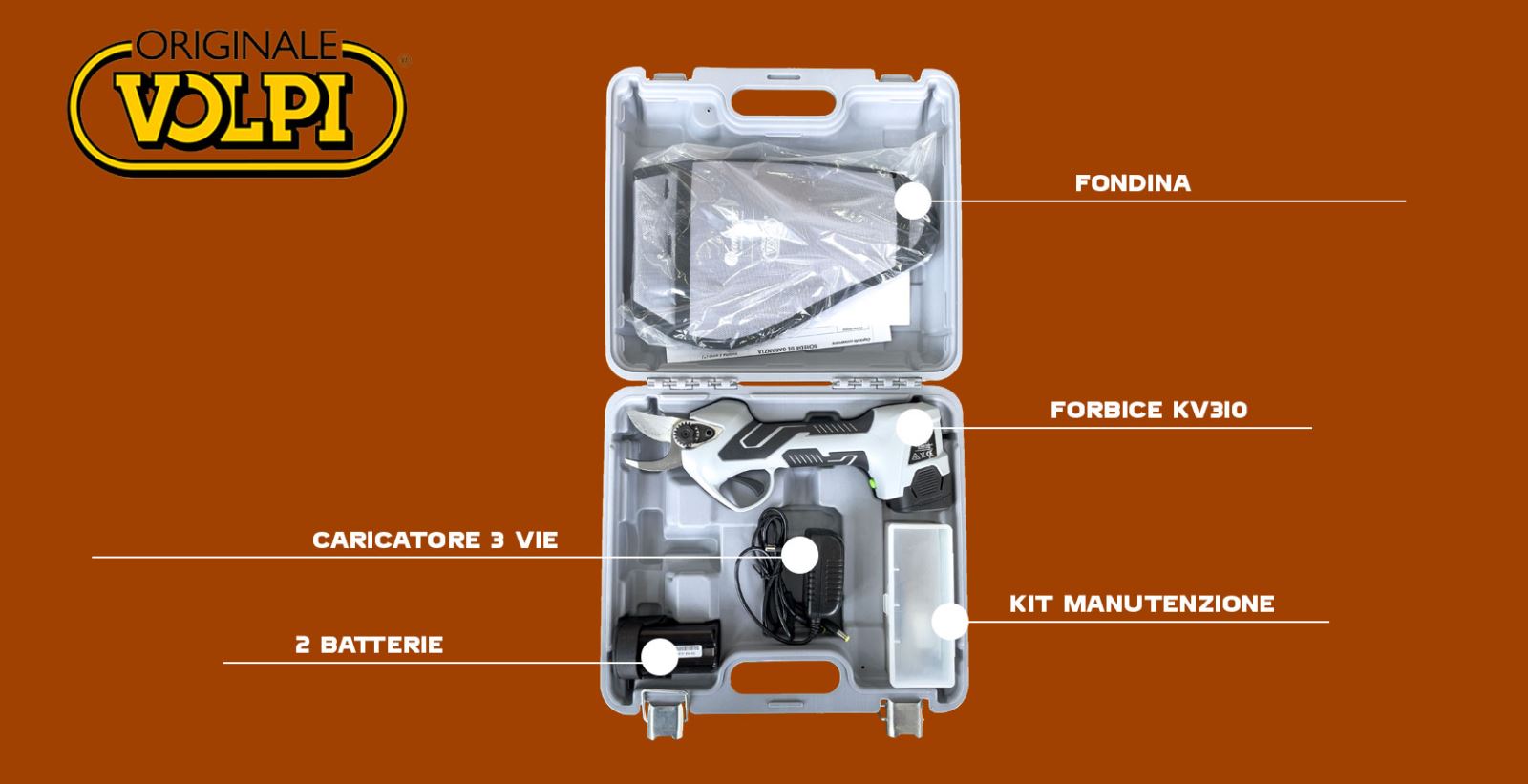 contenuto valigetta forbice elettronica da potatura kv310 volpi