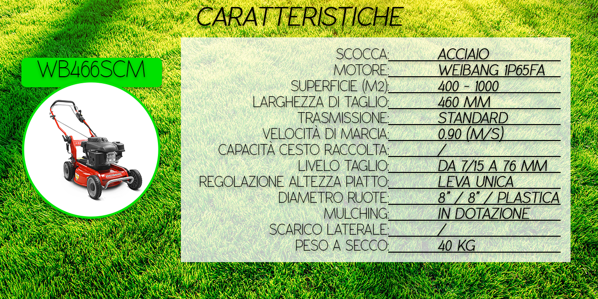 Caratteristiche tecniche rasaerba weibang wb466scm