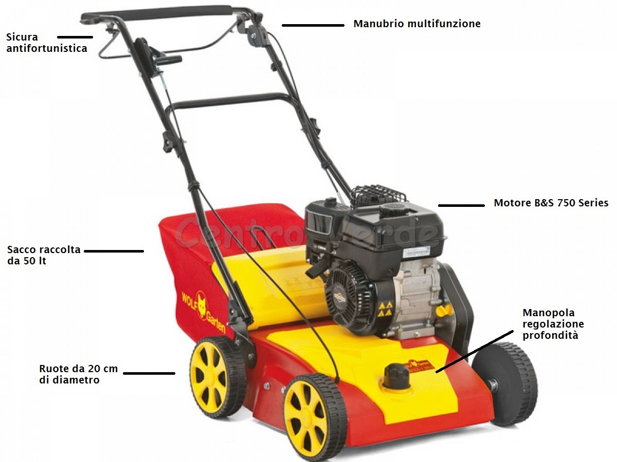 Arieggiatore Wolf VA 389 B a Scoppio 3 in 1 con Larghezza Lavoro di 38 cm