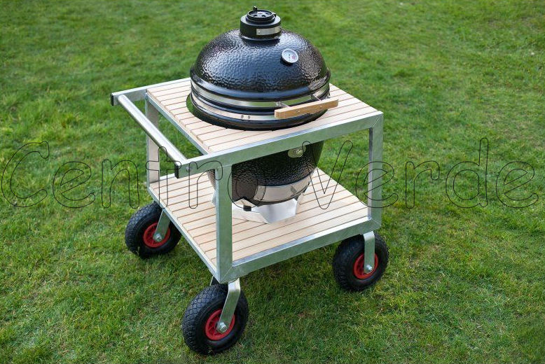 Carrello Con Ruote "buggy" In Legno E Acciaio Per Barbecue Classic Monolith