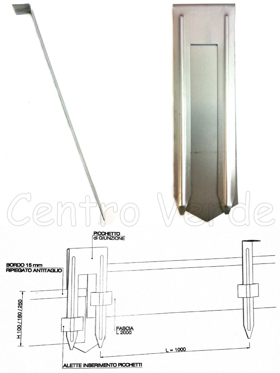 20 m di Bordura in Alluminio da 10 cm(h) con picchetti di giunzione