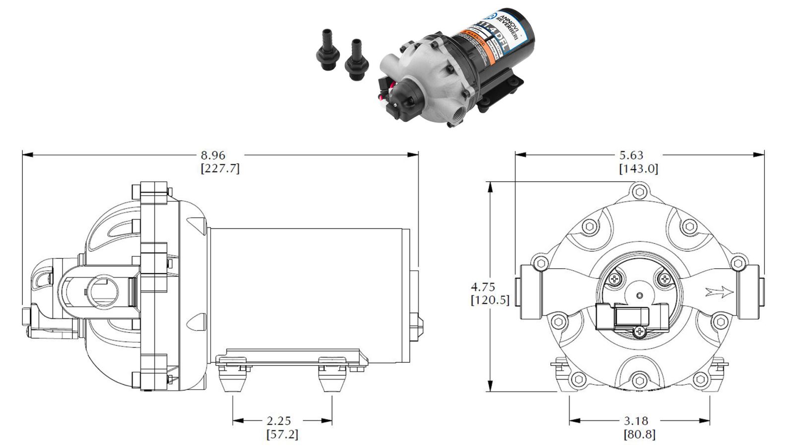 dimensioni Elettropompa Annovi Reverberi Ar 11.4 Dfl  da 4 Bar