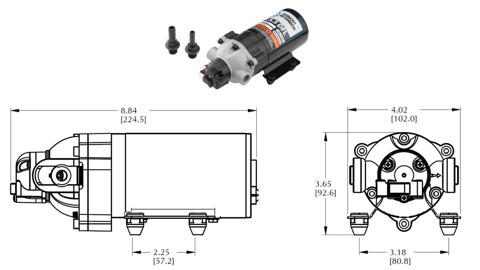 dimensioni Elettropompa Annovi Reverberi Ar 5.3 Dfl ?da 7?Bar