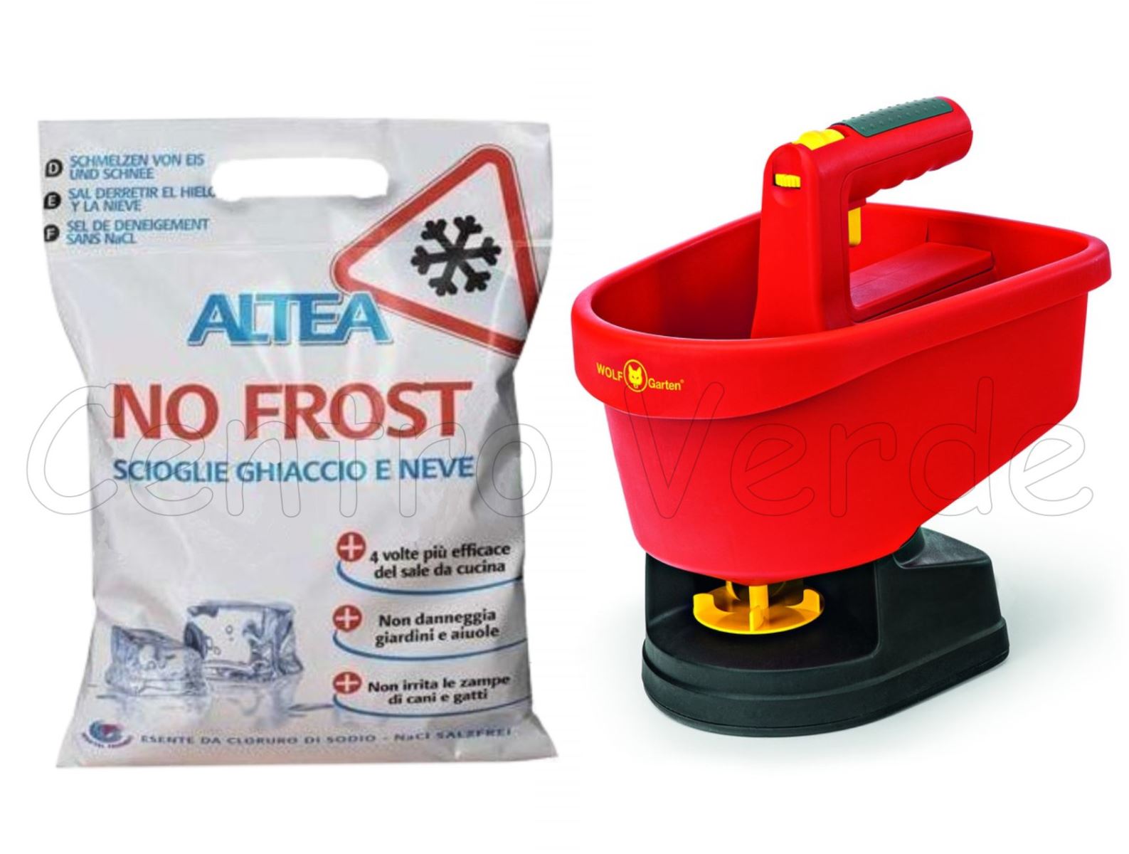 Kit sale antighiaccio No Frost ALTEA da 5 Kg?+?Spargisale a Batteria Wolf-Garten