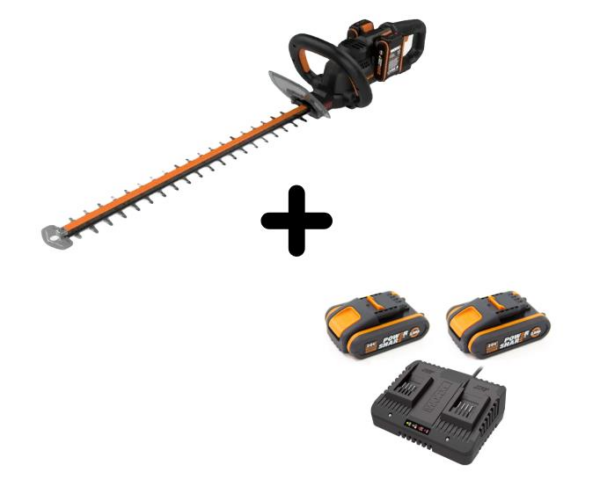 Tagliasiepi a Batteria 20V+20V Lithio 2Ah Worx WG286E + 2 Batterie da 2,0Ah